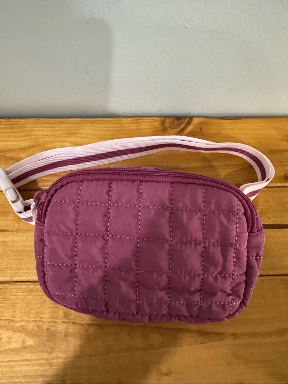 Cat & Jack Kids Quilted Plum Crossbody Bag with Striped Strap